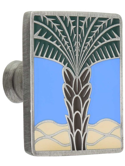 Royal Palm Enameled Knob in Ant Pewter/Periwinkle.